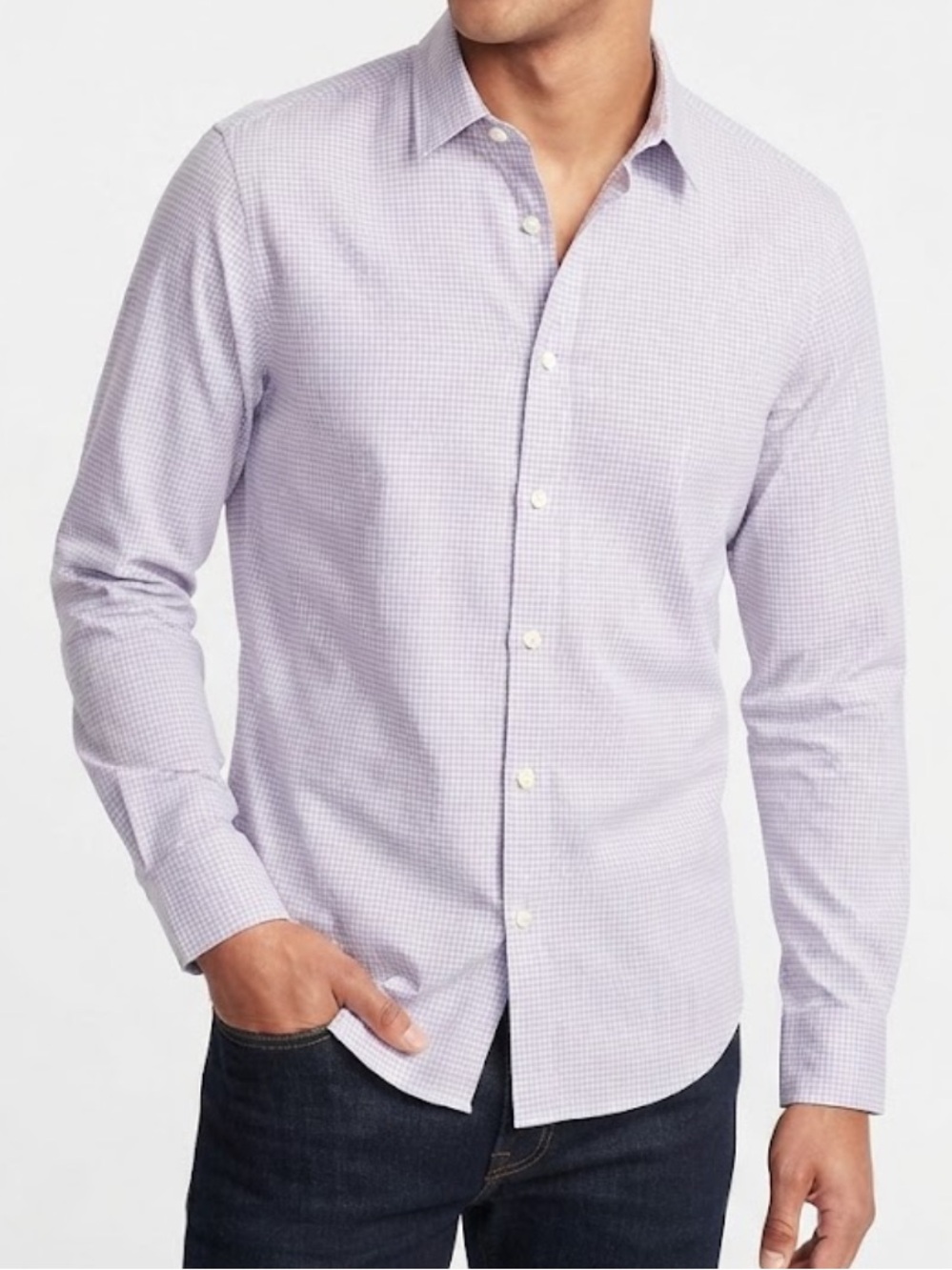 Banana Republic Light Colored Check Men's Dress Button Up Shirt Size Large